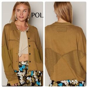 396 ❤️POL Raw edge contrast fabric martini olive jacket